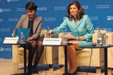 Quant à l’enquête PISA, qui place les performances de la France en sciences et en mathématiques dans la moyenne de l’OCDE, mais relève de grandes inégalités, Najat Vallaud-Belkacem estime que « ces résultats doivent être accueillis avec gravité », mais se félicite que l’OCDE, par la voix de Gabriela Ramos, voie des « signes encourageants » dans les politiques mises en oeuvre depuis 2012, encourageant la ministre à « aller plus loin ».